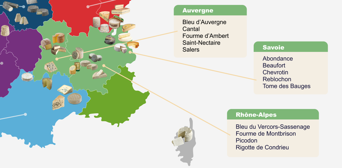 Carte Fromages AOP Auvergne Rhône Alpes